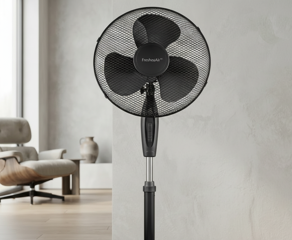 FresheuAir™ PureBreeze – Ventilateur Oscillant 90°, Hauteur Réglable 105–125 cm, 3 Vitesses, Moteur Silencieux & Économe en Énergie