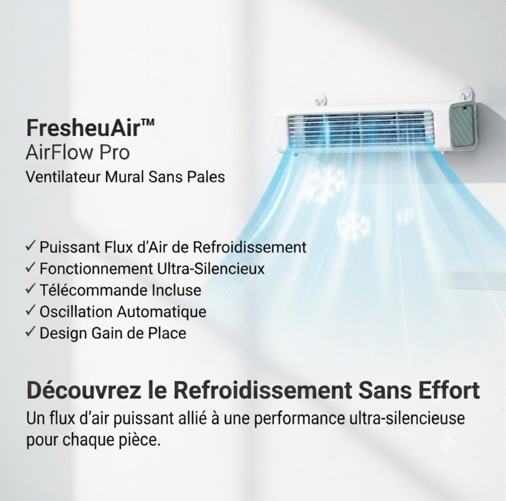 FresheuAir™ AirFlow Pro – Ventilateur Mural Sans Pales Silencieux avec Télécommande & Oscillation Automatique
