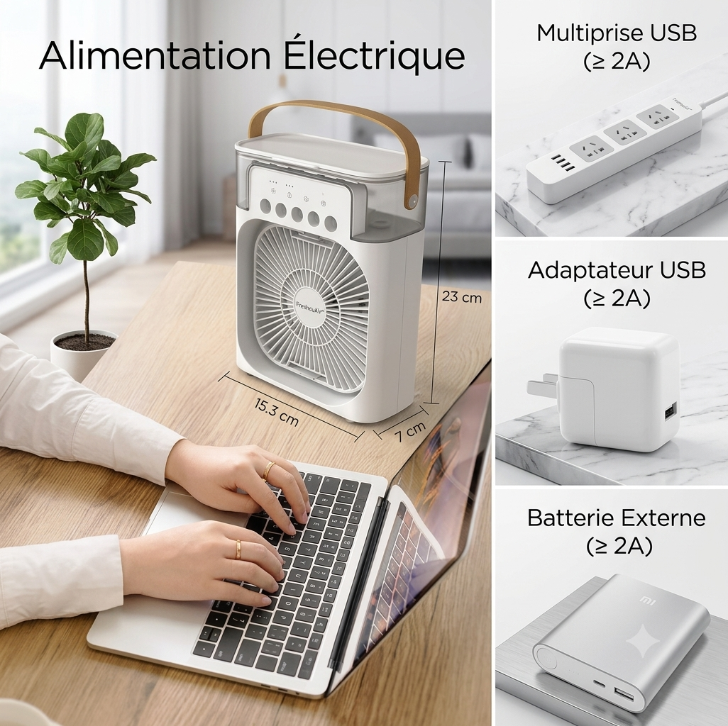 FresheuAir™ CoolCube Pro – Mini Climatiseur 3-en-1 avec Brumisateur, Réservoir 600 ml, Éclairage LED & USB-C