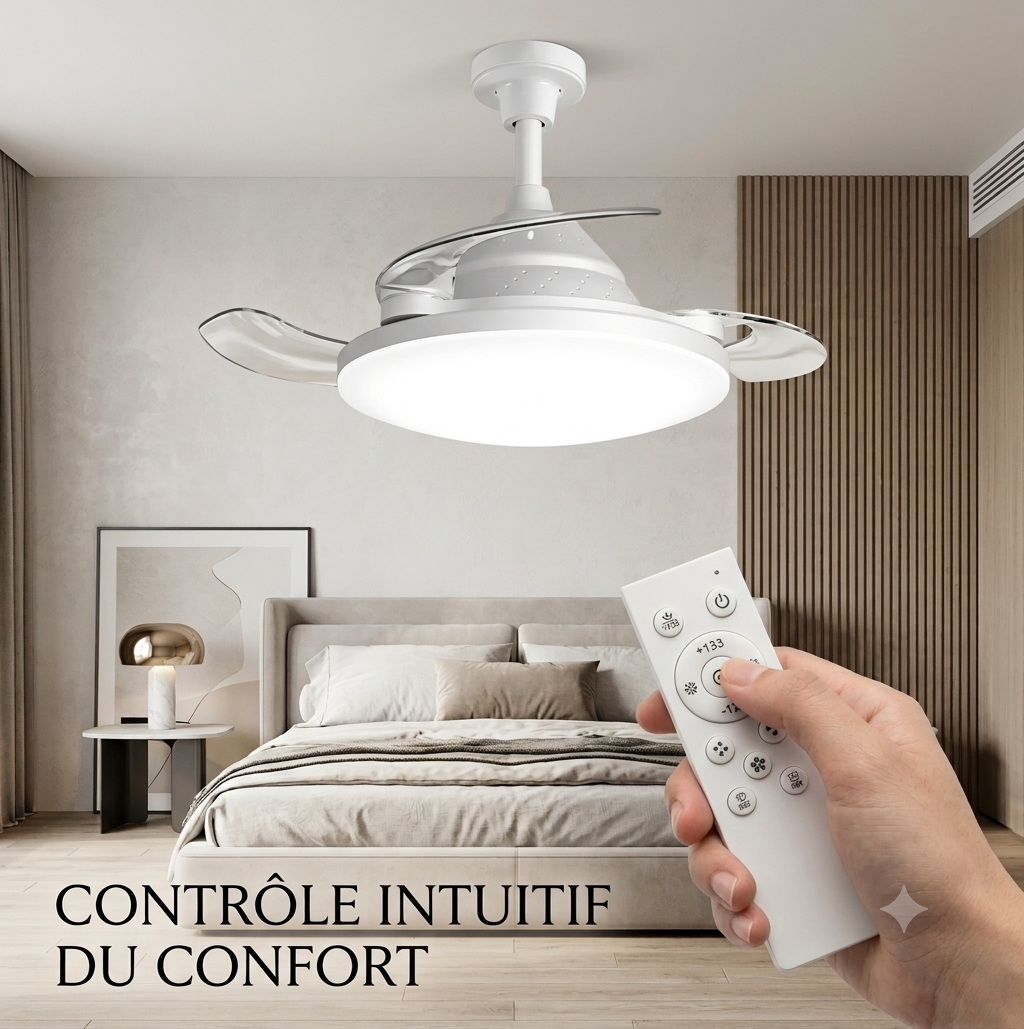 FresheuAir™ AeroLight Pro – Ventilateur Plafonnier LED Invisible avec Télécommande, Variation d’Intensité & Circulation d’Air Silencieuse
