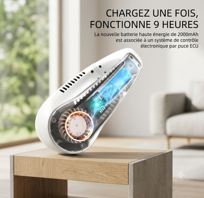FresheuAir™ NeckBreeze Pro – Rechargeable USB Bladeless Neck Fan with Digital Display