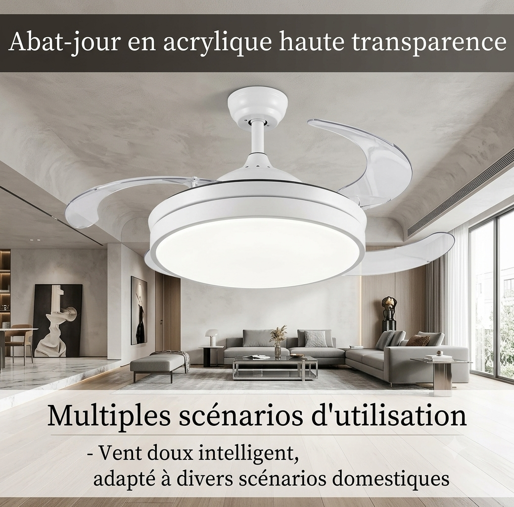FresheuAir™ AeroLight Pro – Ventilateur Plafonnier LED Invisible avec Télécommande, Variation d’Intensité & Circulation d’Air Silencieuse