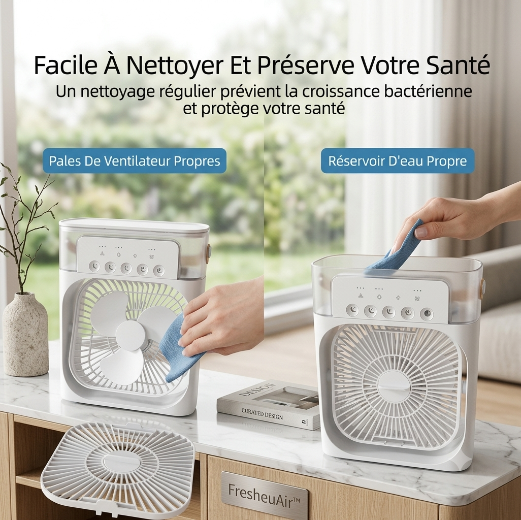 FresheuAir™ CoolCube Pro – Mini Climatiseur 3-en-1 avec Brumisateur, Réservoir 600 ml, Éclairage LED & USB-C