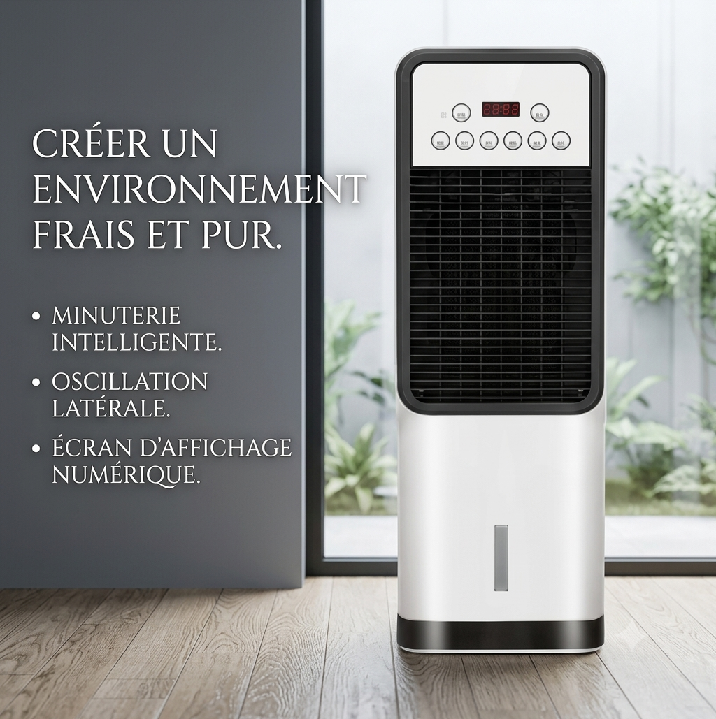 FresheuAir™ Arctic Tower Pro – Climatiseur d'Air Portable Sans Pales avec Refroidissement à Eau, Télécommande & Fonction Chauffage