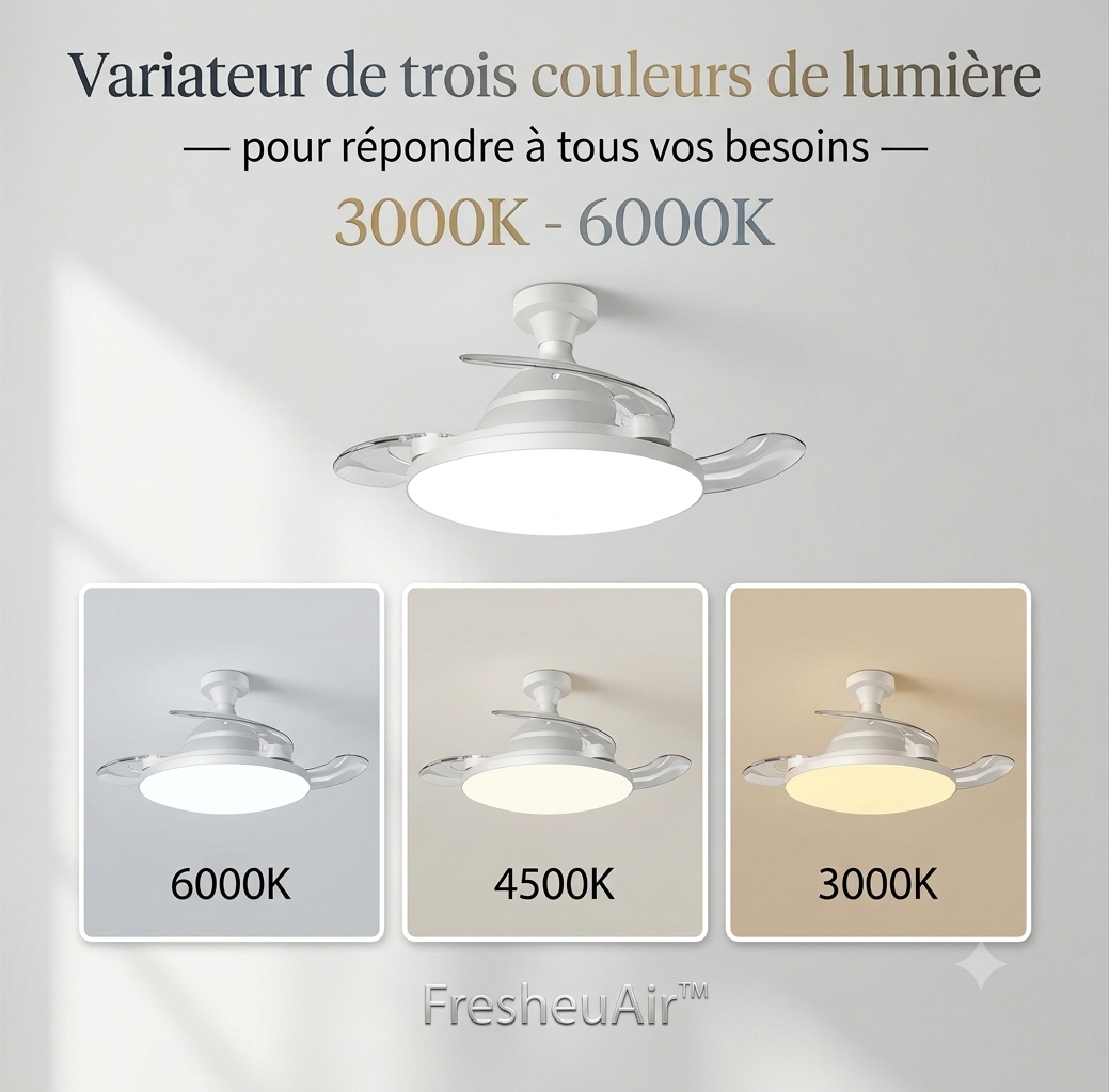 FresheuAir™ AeroLight Pro – Ventilateur Plafonnier LED Invisible avec Télécommande, Variation d’Intensité & Circulation d’Air Silencieuse