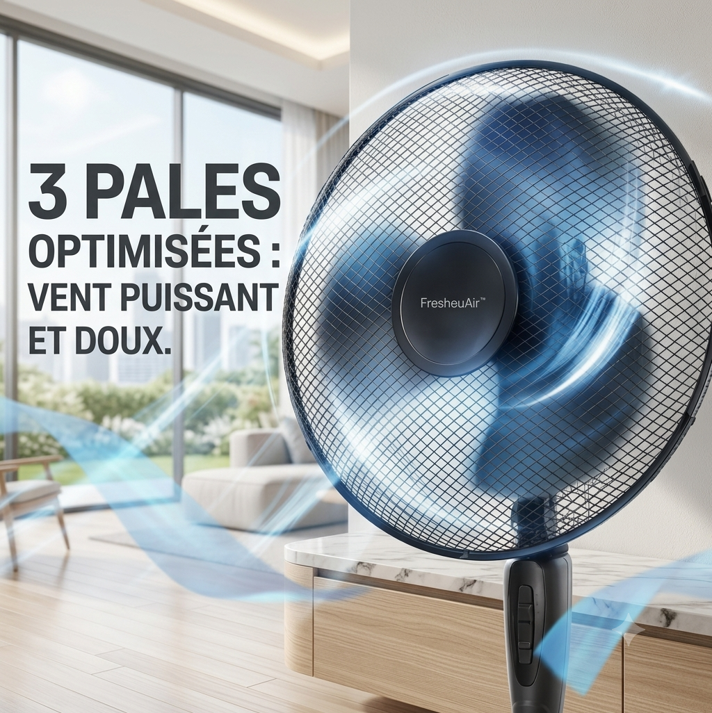 FresheuAir™ PureBreeze – Ventilateur Oscillant 90°, Hauteur Réglable 105–125 cm, 3 Vitesses, Moteur Silencieux & Économe en Énergie
