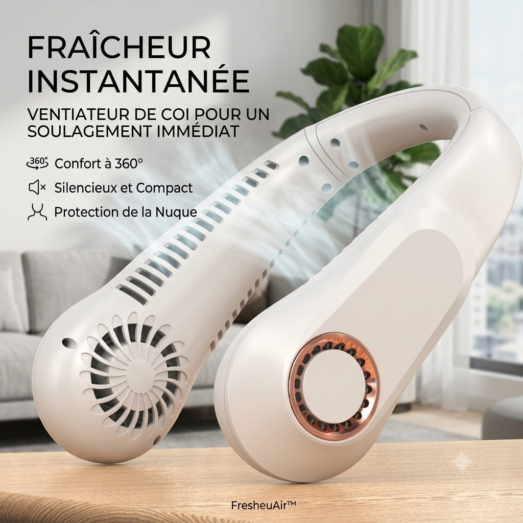 FresheuAir™ NeckBreeze Pro – Rechargeable USB Bladeless Neck Fan with Digital Display
