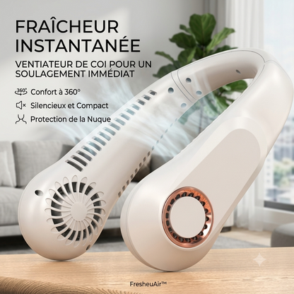 FresheuAir™ NeckBreeze Pro – Rechargeable USB Bladeless Neck Fan with Digital Display