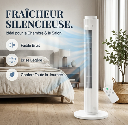 FresheuAir™ AeroTower – Ventilateur colonne sans pales 79 cm, télécommande, oscillation 90°, 3 vitesses, moteur silencieux 60W