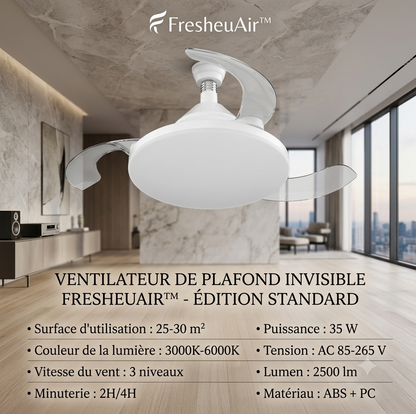 FresheuAir™ AeroLight Pro – Ventilateur Plafonnier LED Invisible avec Télécommande, Variation d’Intensité & Circulation d’Air Silencieuse