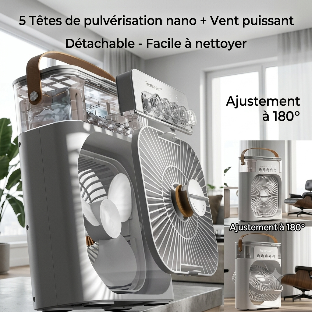 FresheuAir™ CoolCube Pro – Mini Climatiseur 3-en-1 avec Brumisateur, Réservoir 600 ml, Éclairage LED & USB-C