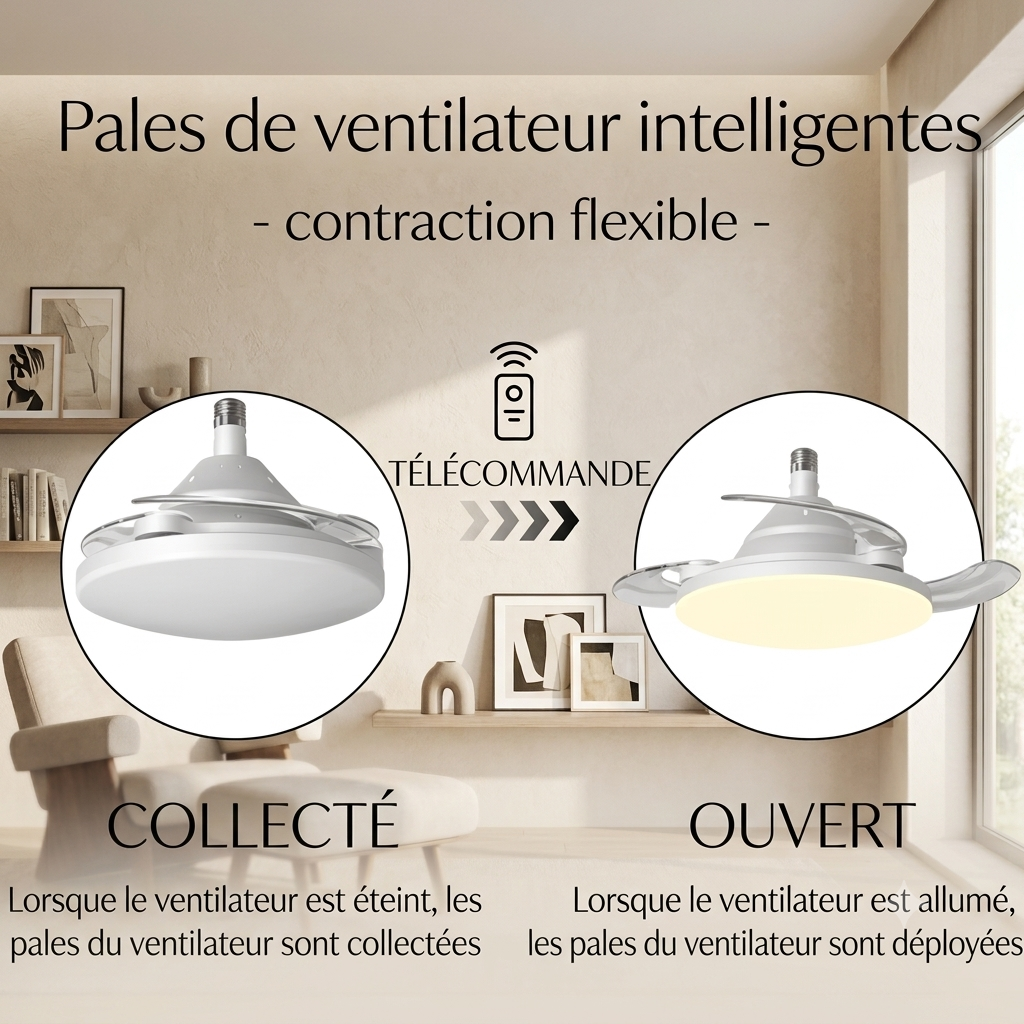 FresheuAir™ AeroLight Pro – Ventilateur Plafonnier LED Invisible avec Télécommande, Variation d’Intensité & Circulation d’Air Silencieuse