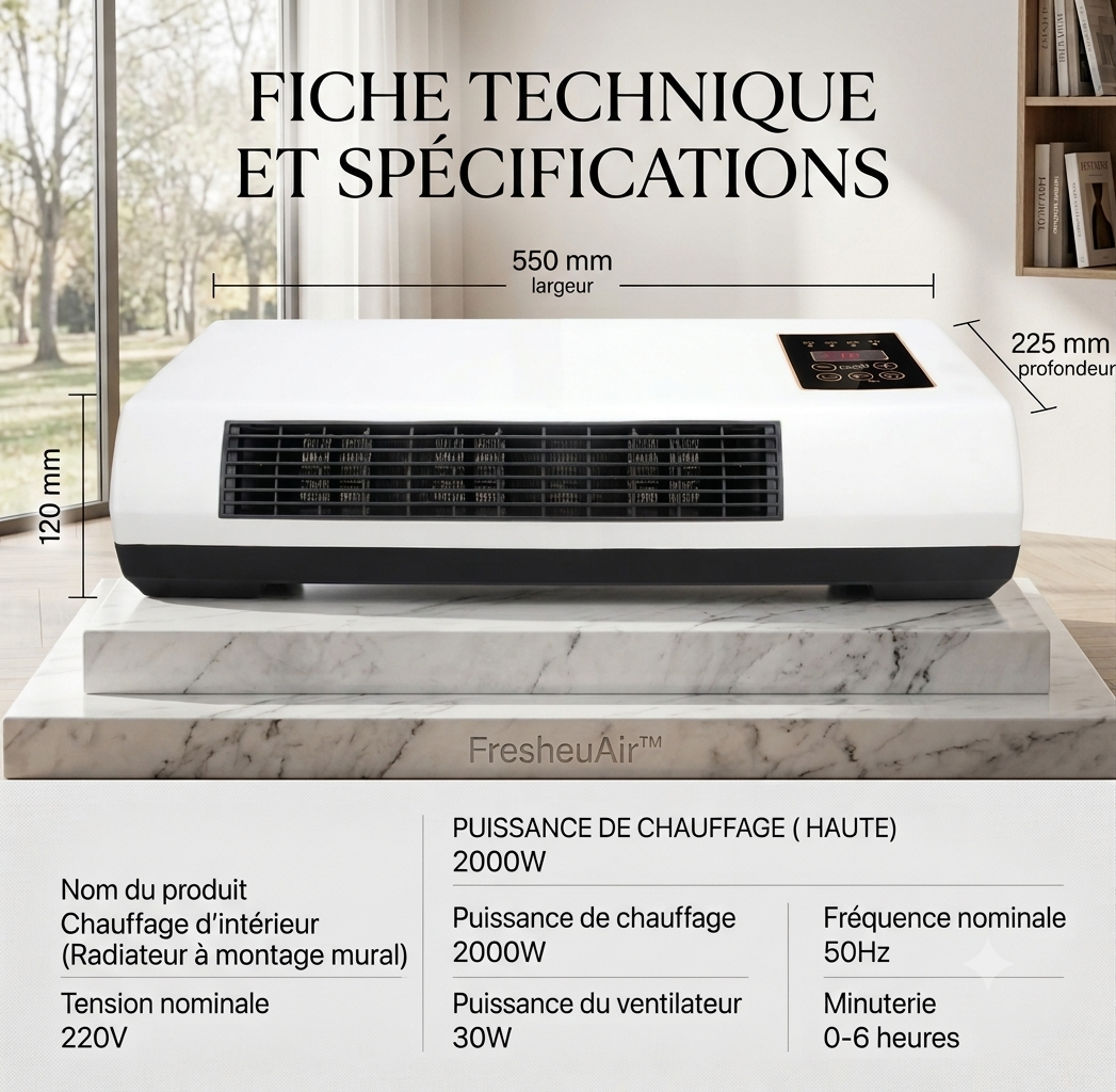 1 FresheuAir™ CoolAir Pro – Climatiseur Mural 2-en-1 Chauffage et Refroidissement