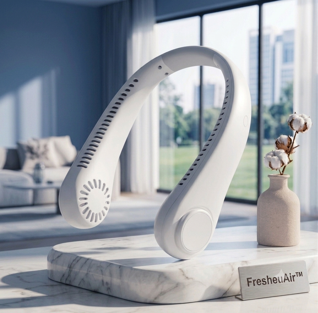 FresheuAir™ NeckBreeze Pro – Ventilateur Tour de Cou Sans Pales USB Rechargeable avec Affichage Digital