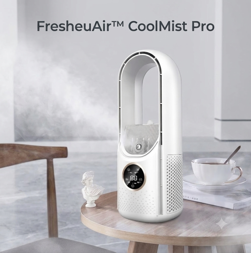 FresheuAir™ CoolMist Pro – Mini Climatiseur de Bureau 3-en-1 avec Brumisateur, Ventilation Puissante & Refroidissement USB