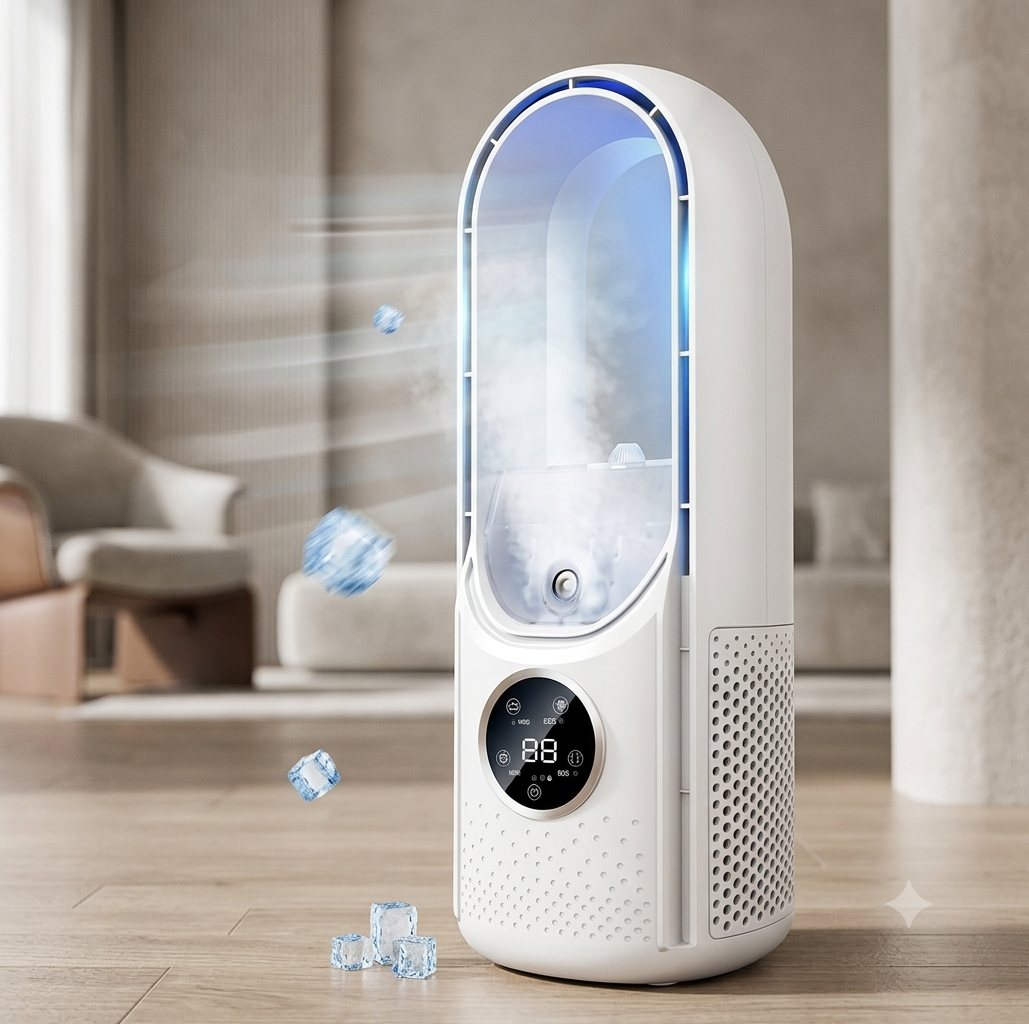 FresheuAir™ CoolMist Pro – Mini Climatiseur de Bureau 3-en-1 avec Brumisateur, Ventilation Puissante & Refroidissement USB