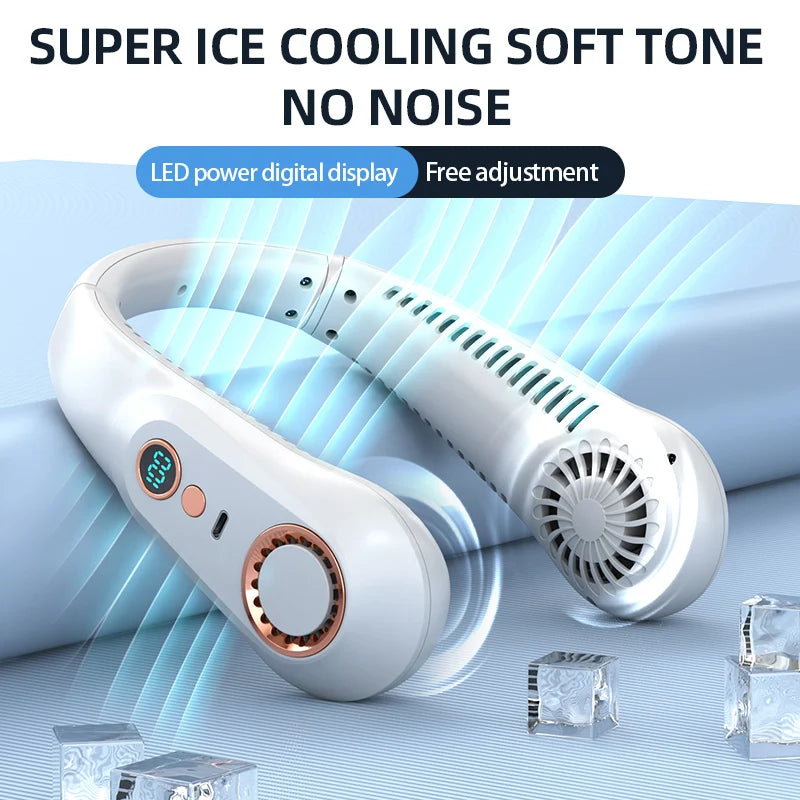 FresheuAir™ NeckBreeze Pro – Rechargeable USB Bladeless Neck Fan with Digital Display