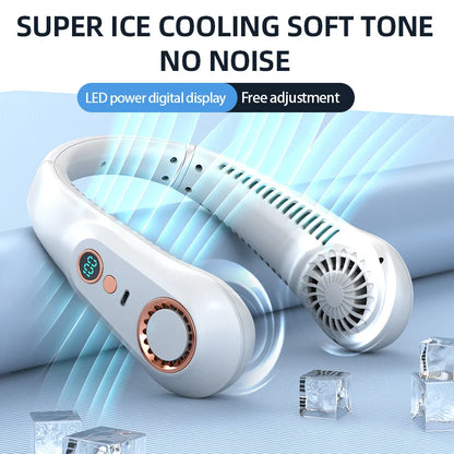 FresheuAir™ NeckBreeze Pro – Rechargeable USB Bladeless Neck Fan with Digital Display
